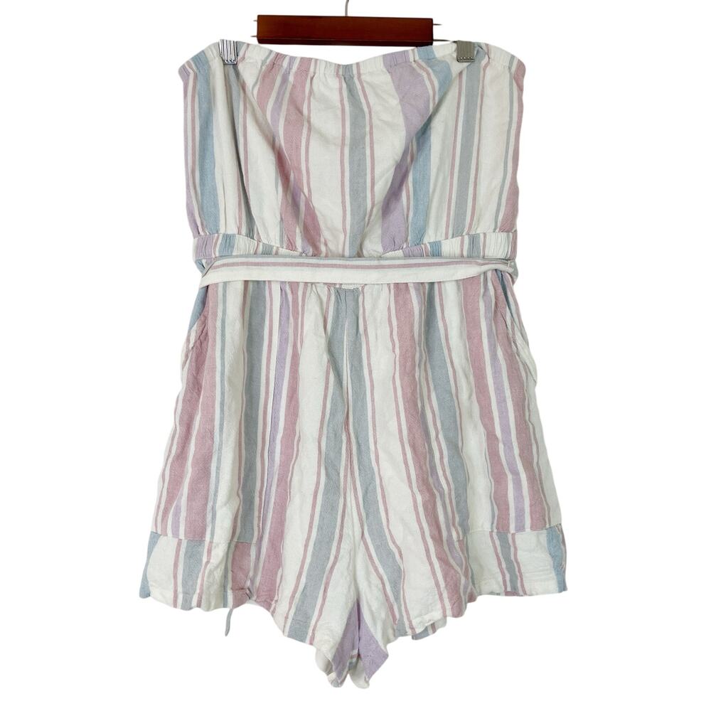American Eagle | Strapless Romper Pastel Stripe Beachy Linen Blend Womens Medium